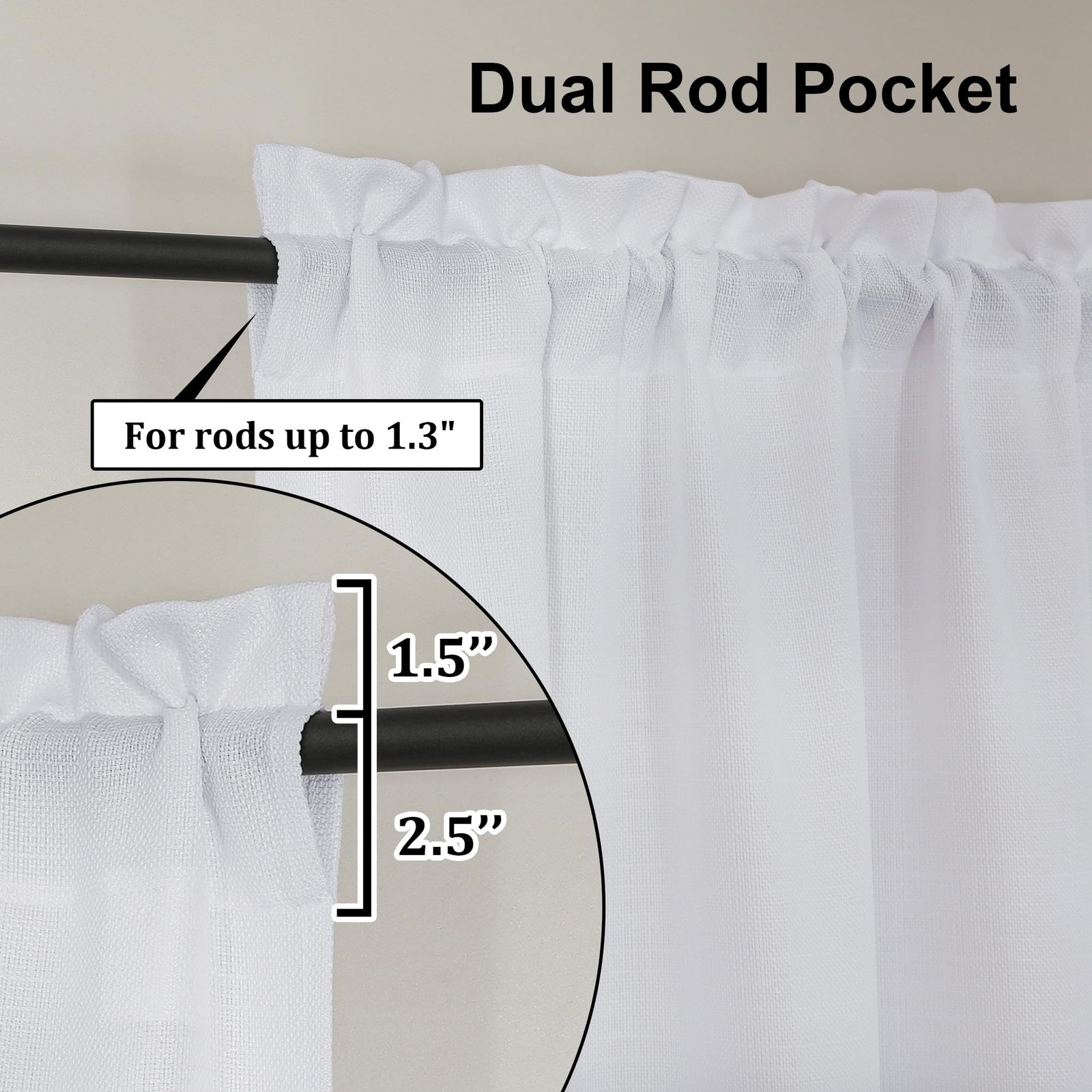 Lecloud Bessie White Kitchen Curtains 36 Inch Length 2 Panels Set, Faux Linen…