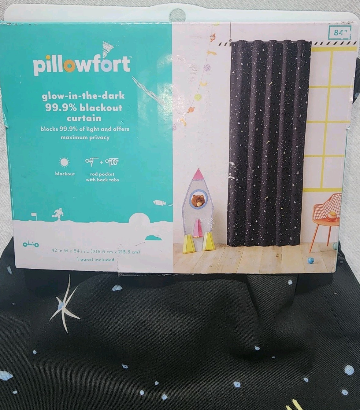 Pillowfort 42″ x 84″ Space Kid’s Blackout Glow in the Dark Window Curtain Panel*