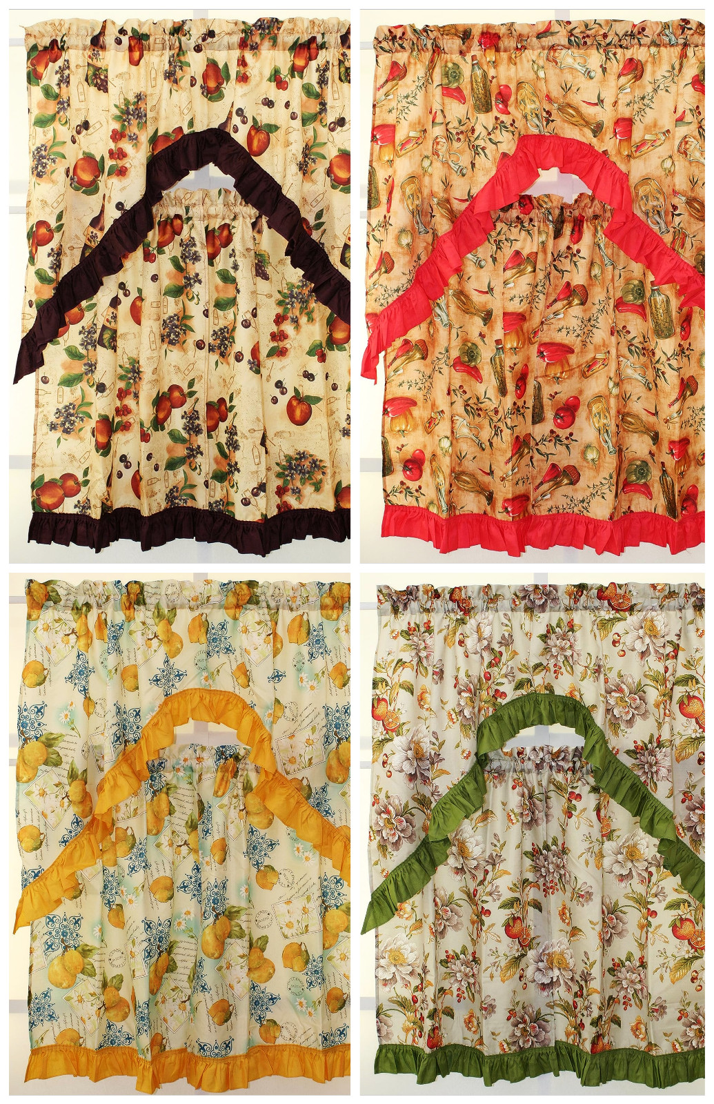3PC Printed Kitchen Curtain Complete 36″ Tier and Swag Set Luxury Home Textiles