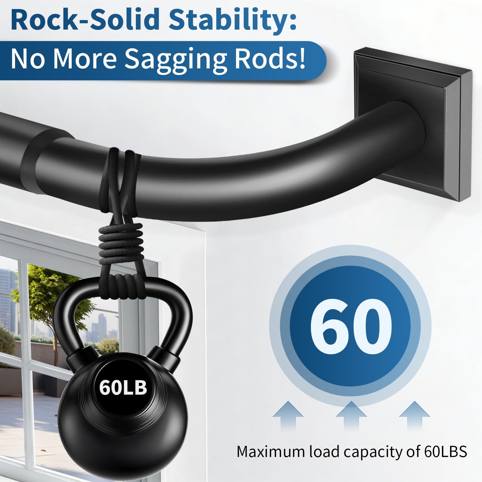 Black Curtain Rods for Windows 66-120Inch(5.5-10ft) Heavy 66″-120″,