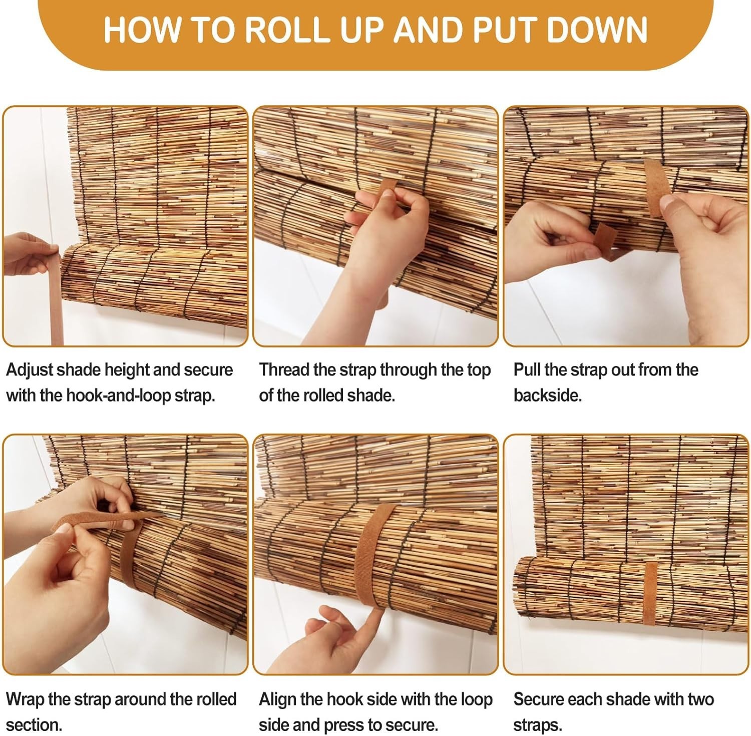 2 Pcs Bamboo Shades Outdoor Reed Roll up Blinds 84″ W X 72″ H Blackout Sunshade