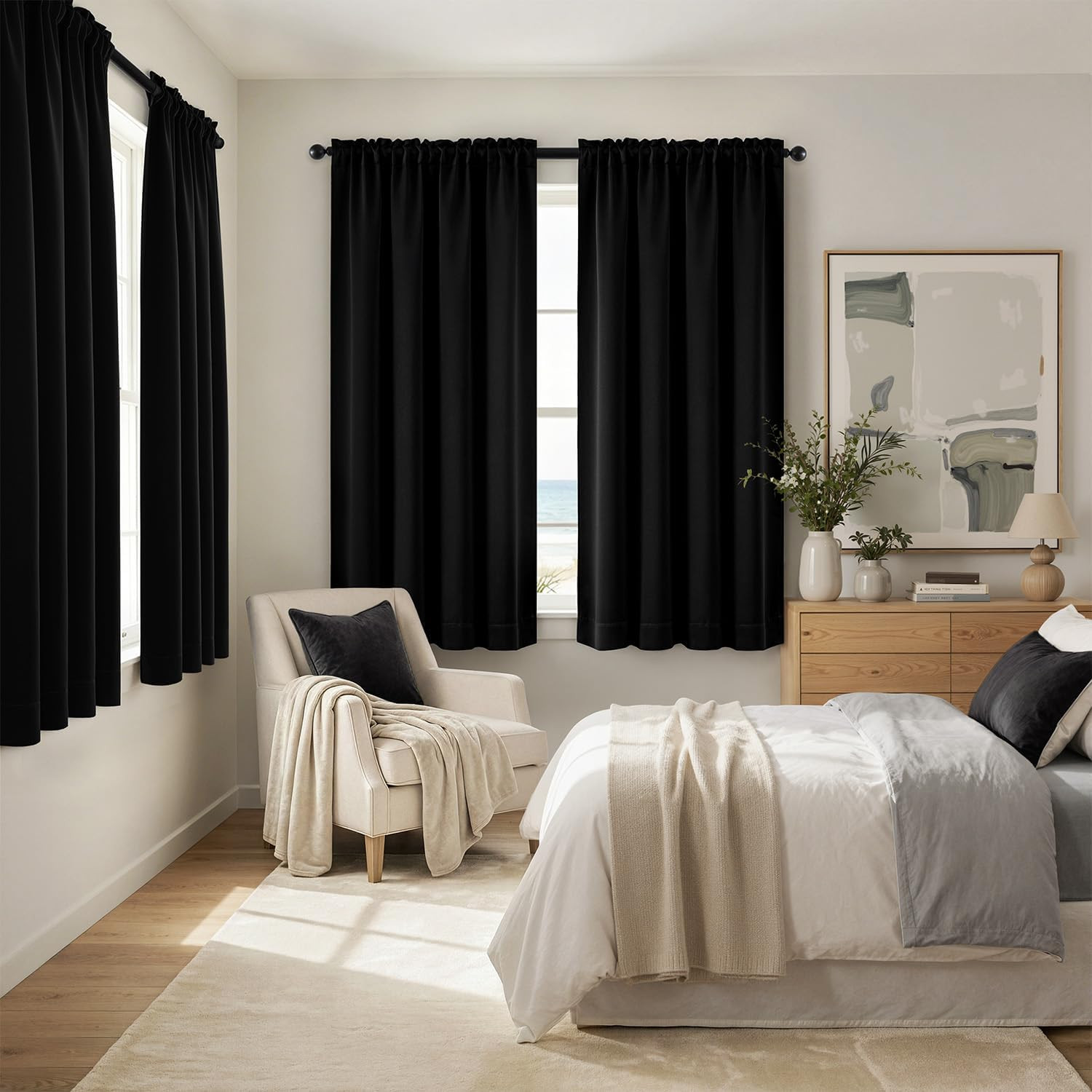 MIULEE Black Blackout Curtains for Bedroom Living Room 63 Inches Long 2 Panels,