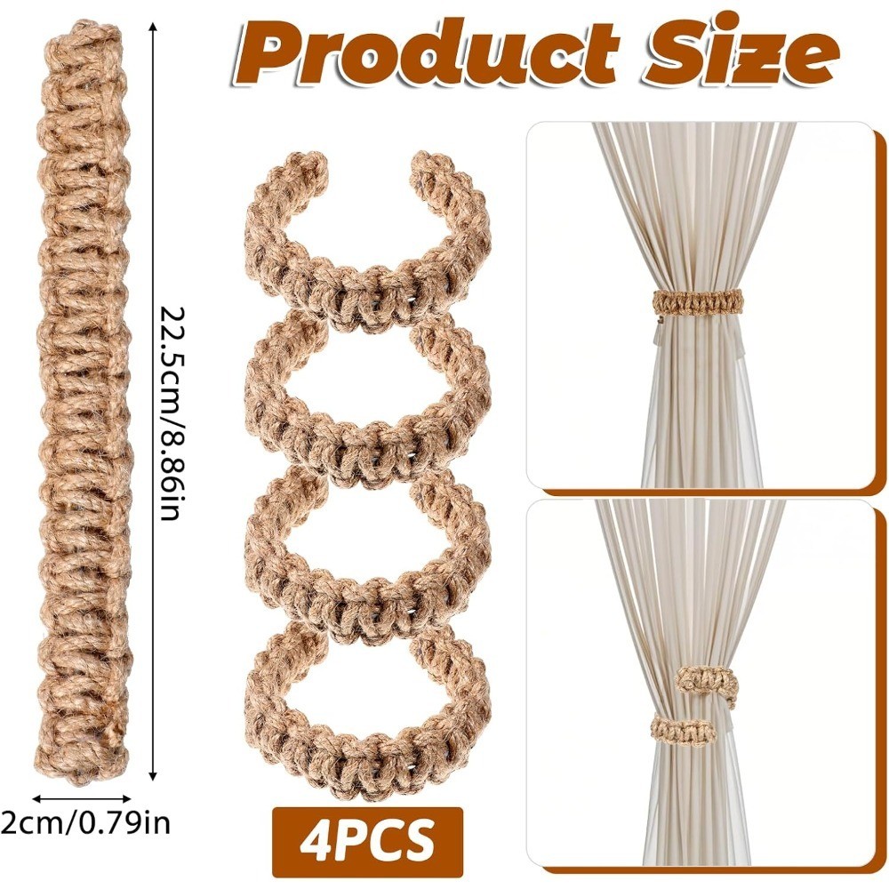 Braided Curtain Tiebacks Boho Elegant Rustic Drape Holdbacks Tie Backs Set