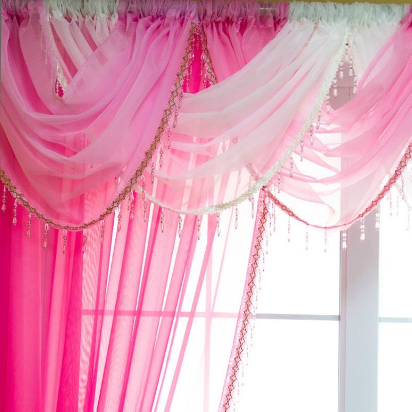 Crystal Beaded Voile Swags Curtain Pelmet Valance Tassel Trim Fabric Home Adorn