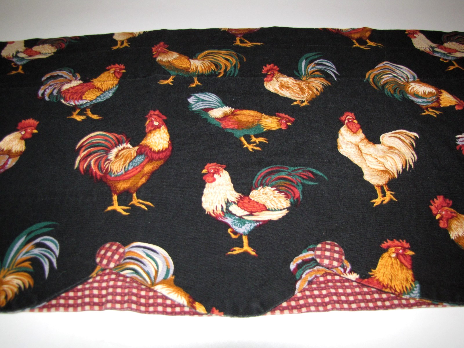 Colorful Rooster Black-Background Print Kitchen Valance Farmhouse Country 49″X17