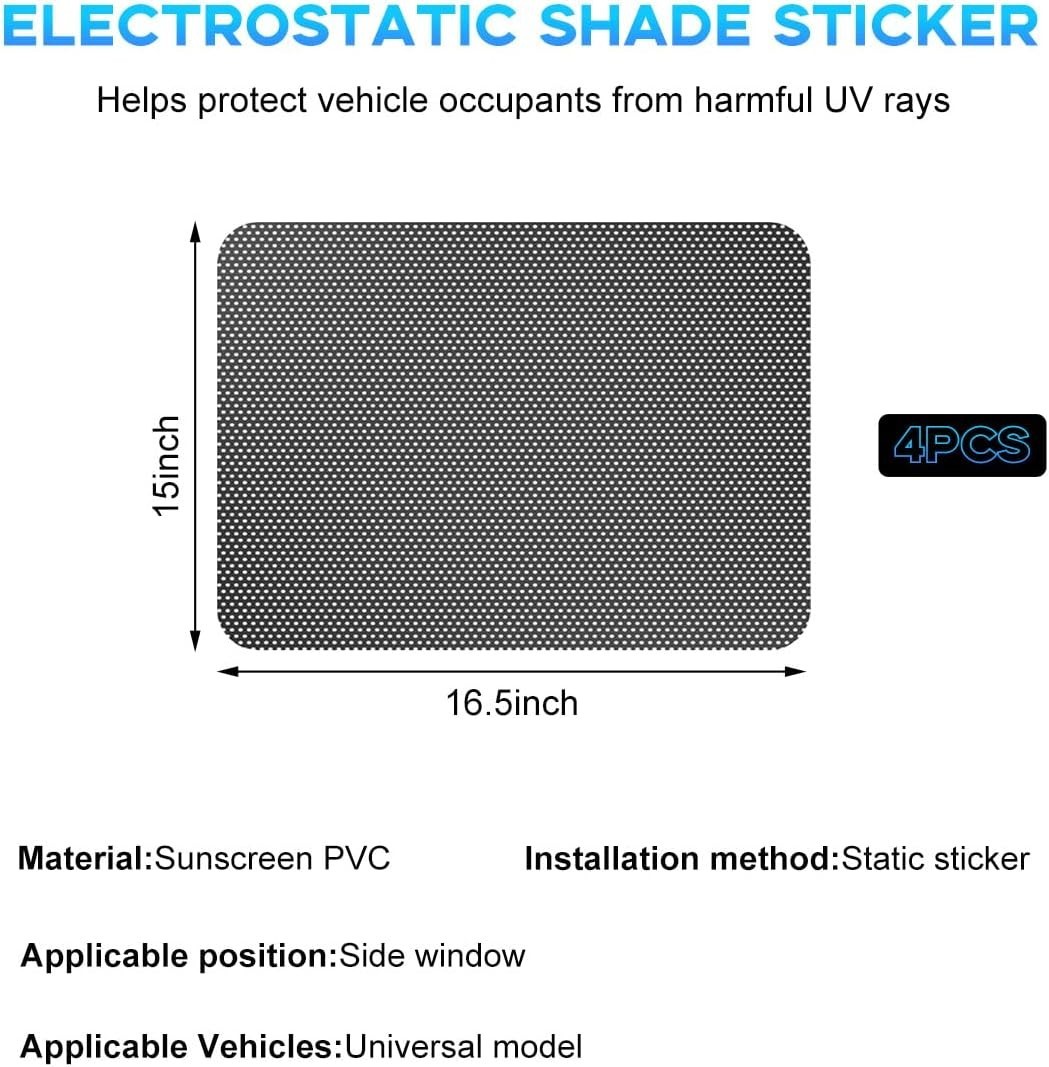 Ohleats 4 PCS Car Side Window Sunshade, 16.5″×15″ Static Cling Auto Black
