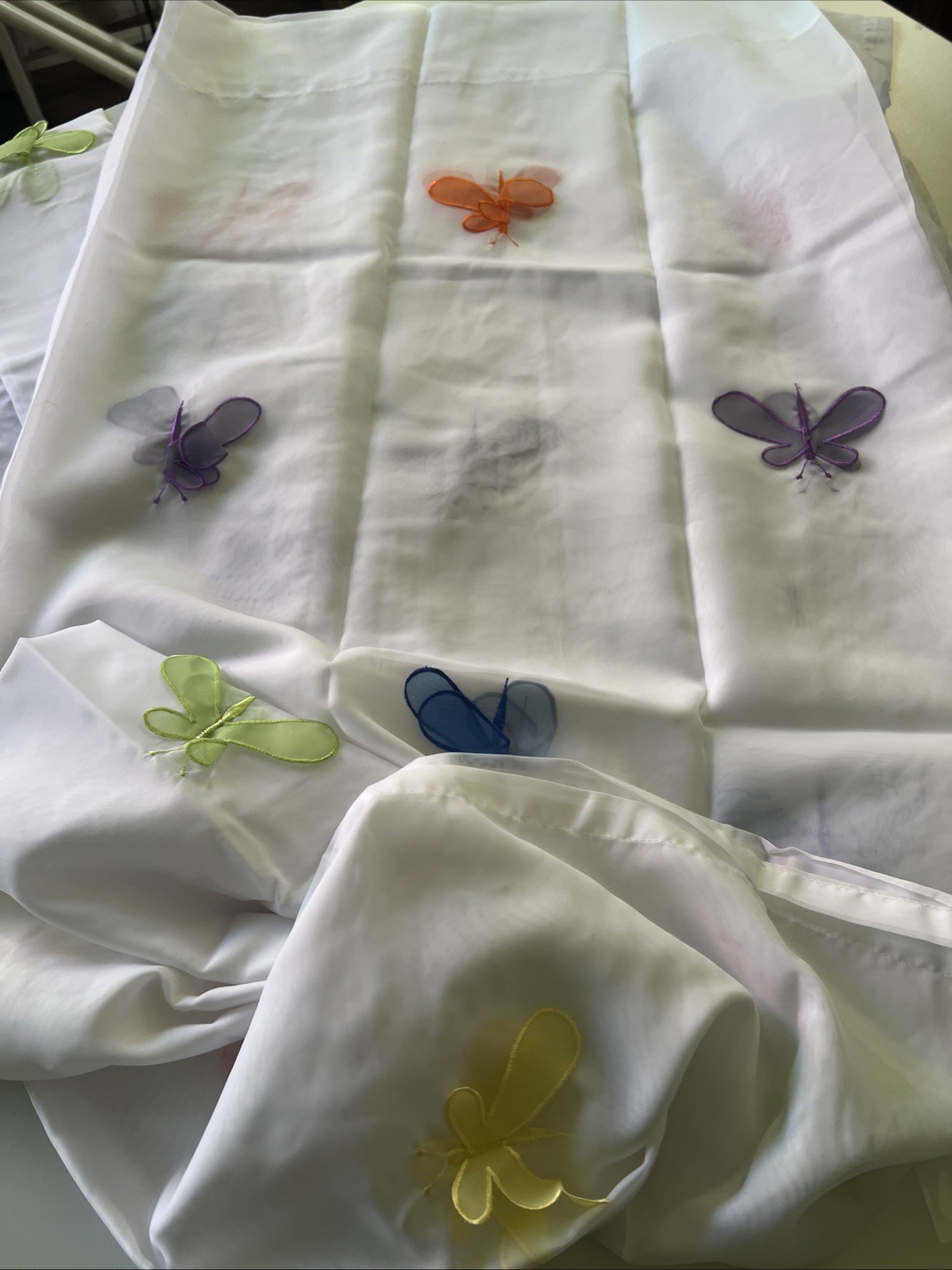 Butterflies Print Semi Sheer Panel, Multicolor 90X48 Set Of 2