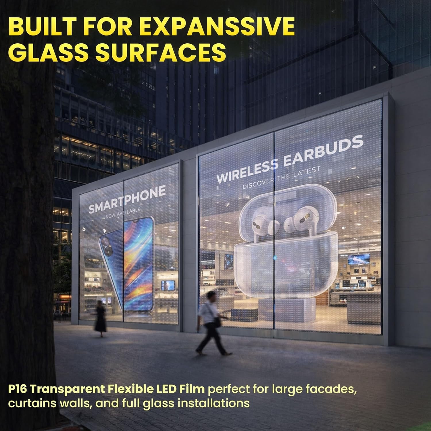 Transparent Flexible LED Film Display P16 Self Adhesive Glass Retail Screen