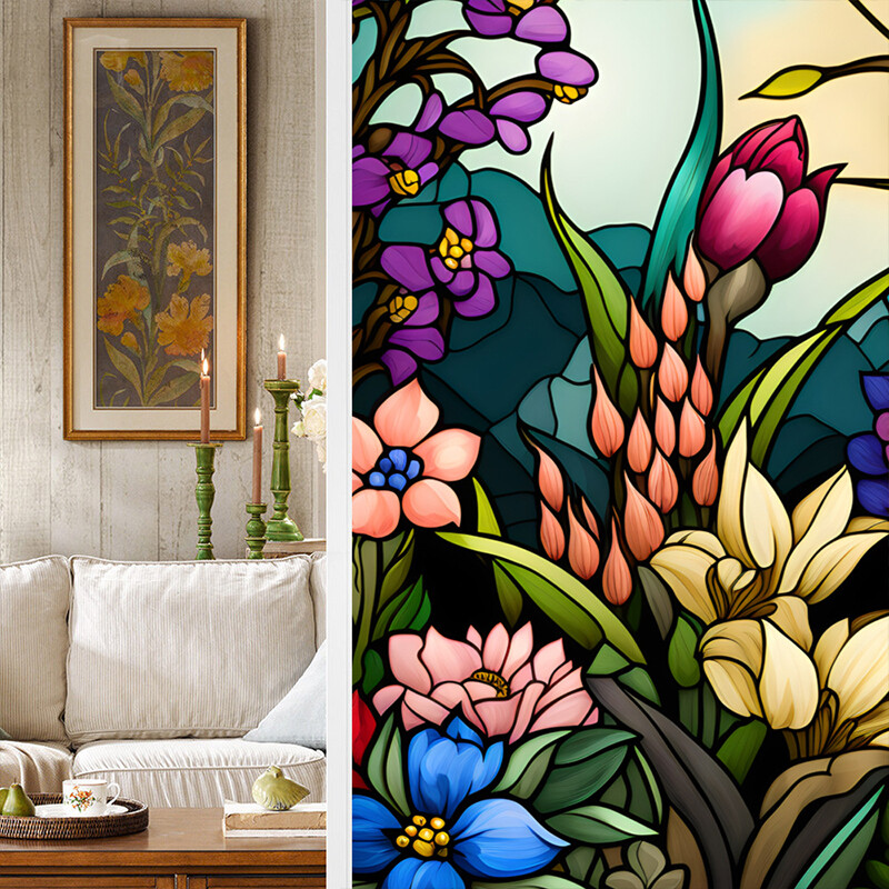 Colorful Retro Flower Birds Window Glass Electrostatic Stickers Removable