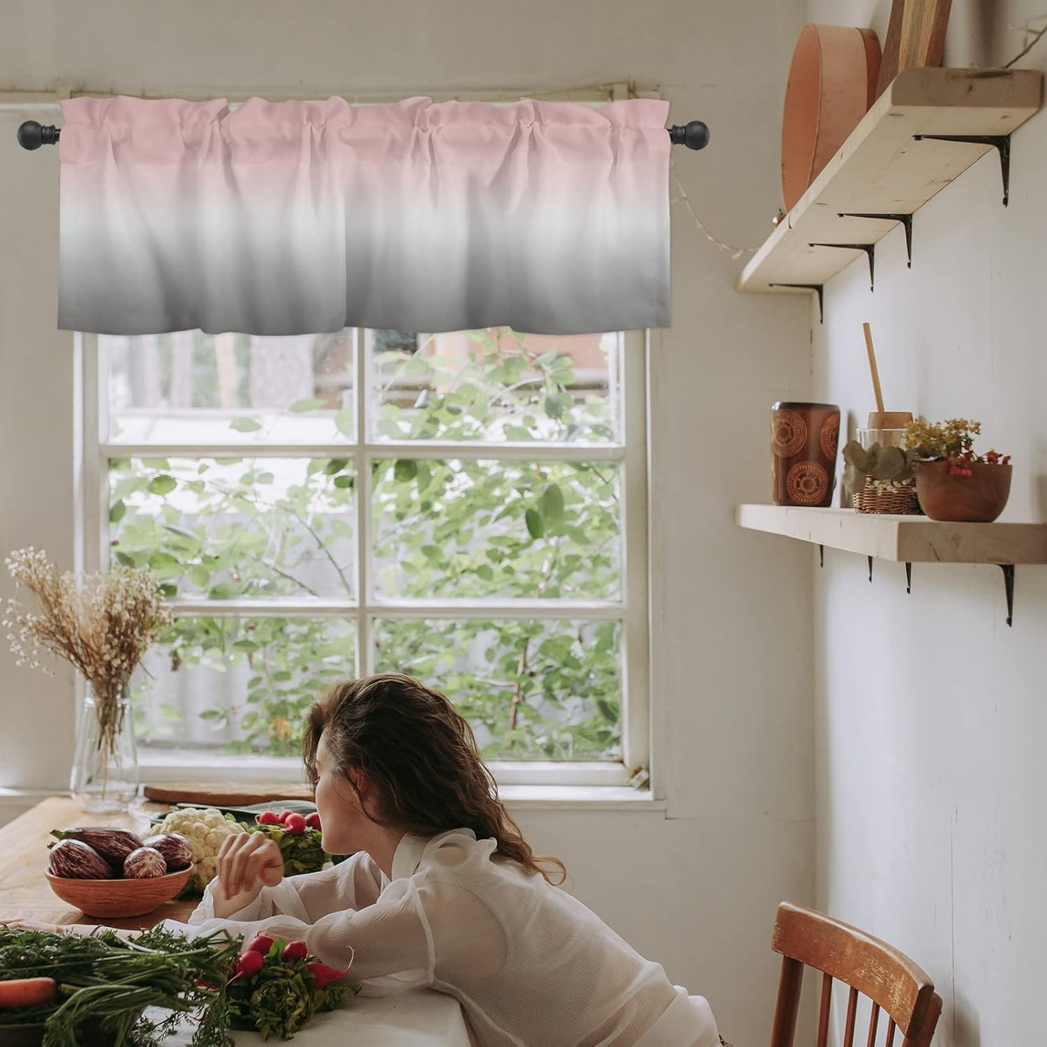 Windows Valances Curtain Pink and Grey Ombre Kitchen Valances Rod Pocket