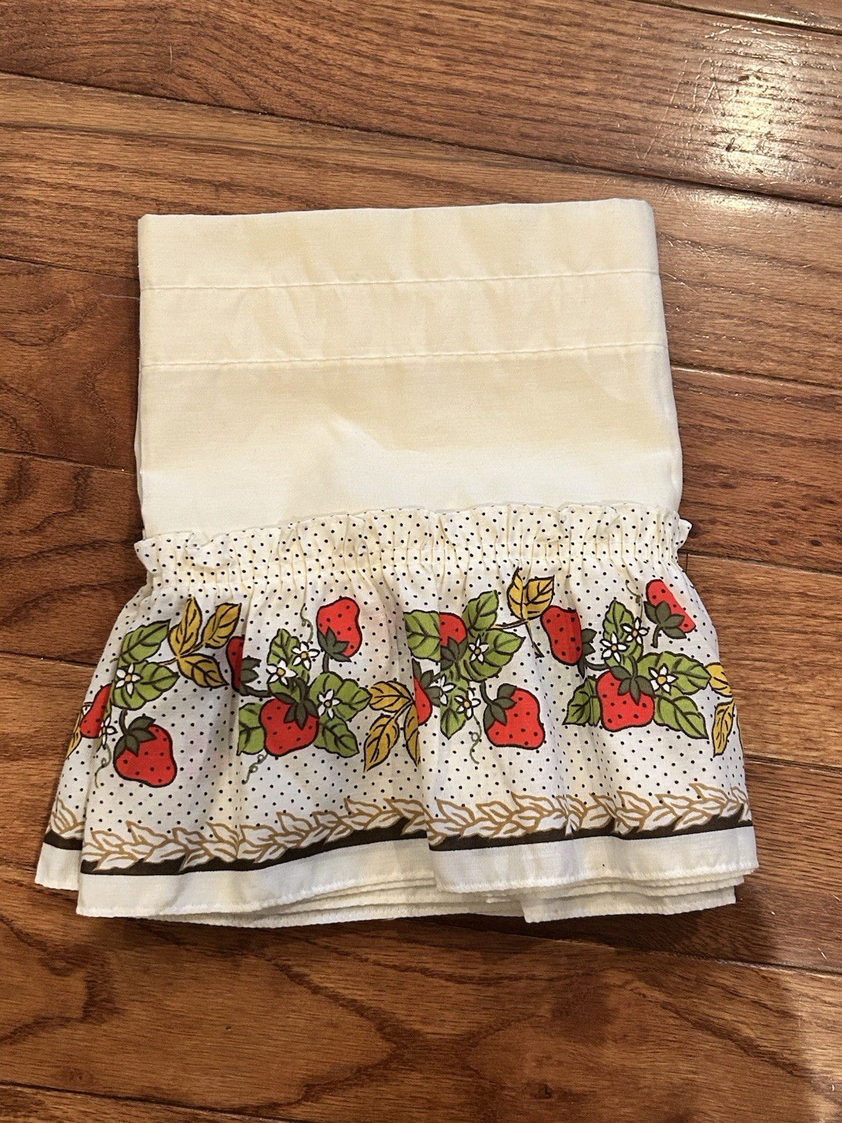 Sears Cafe Curtain Tiers Cotton Vintage Polka Dot Rod Pocket Ivory Strawberries