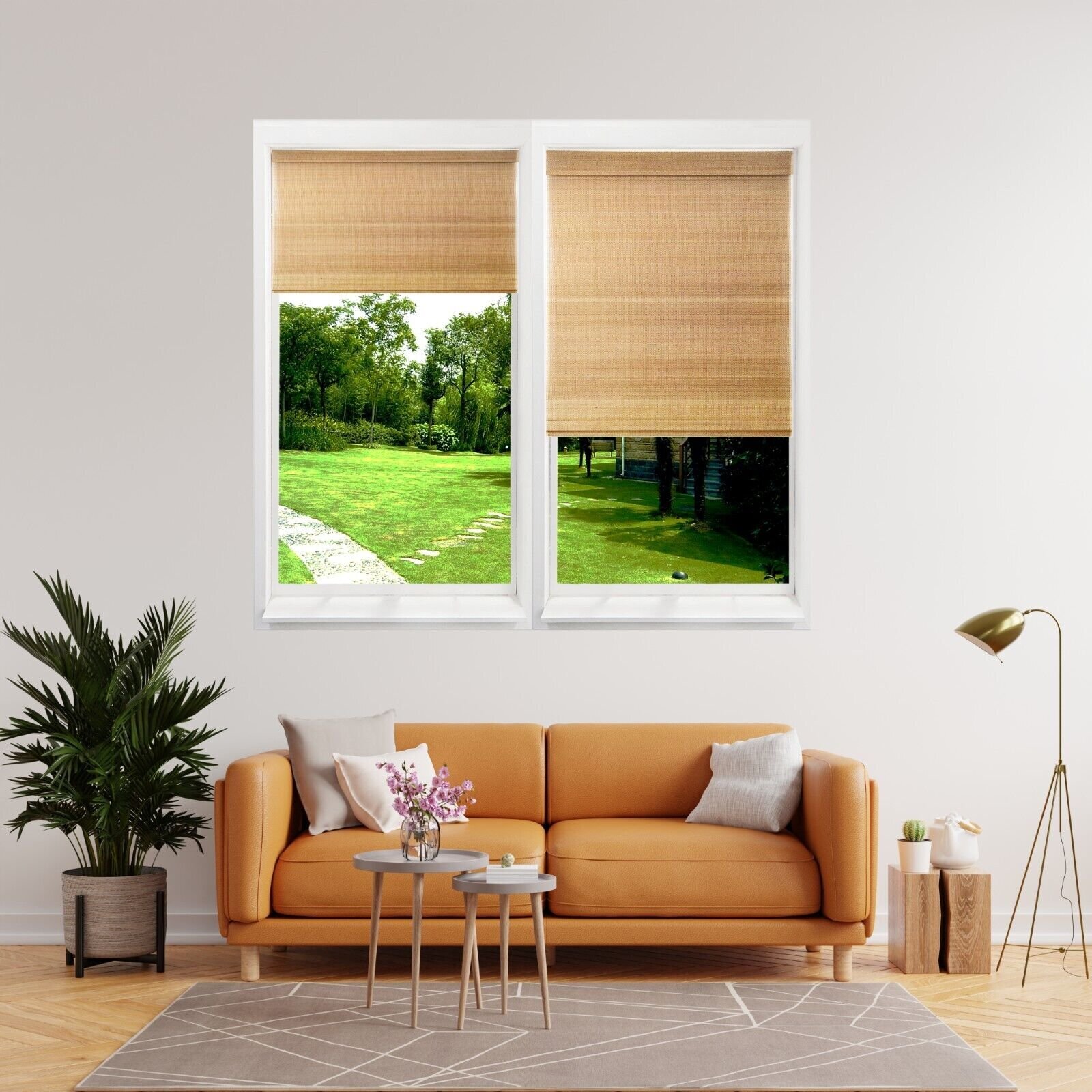 Cordless Light Filtering Bamboo Roman Window Blind Sun Shade w/ Valence – Beige