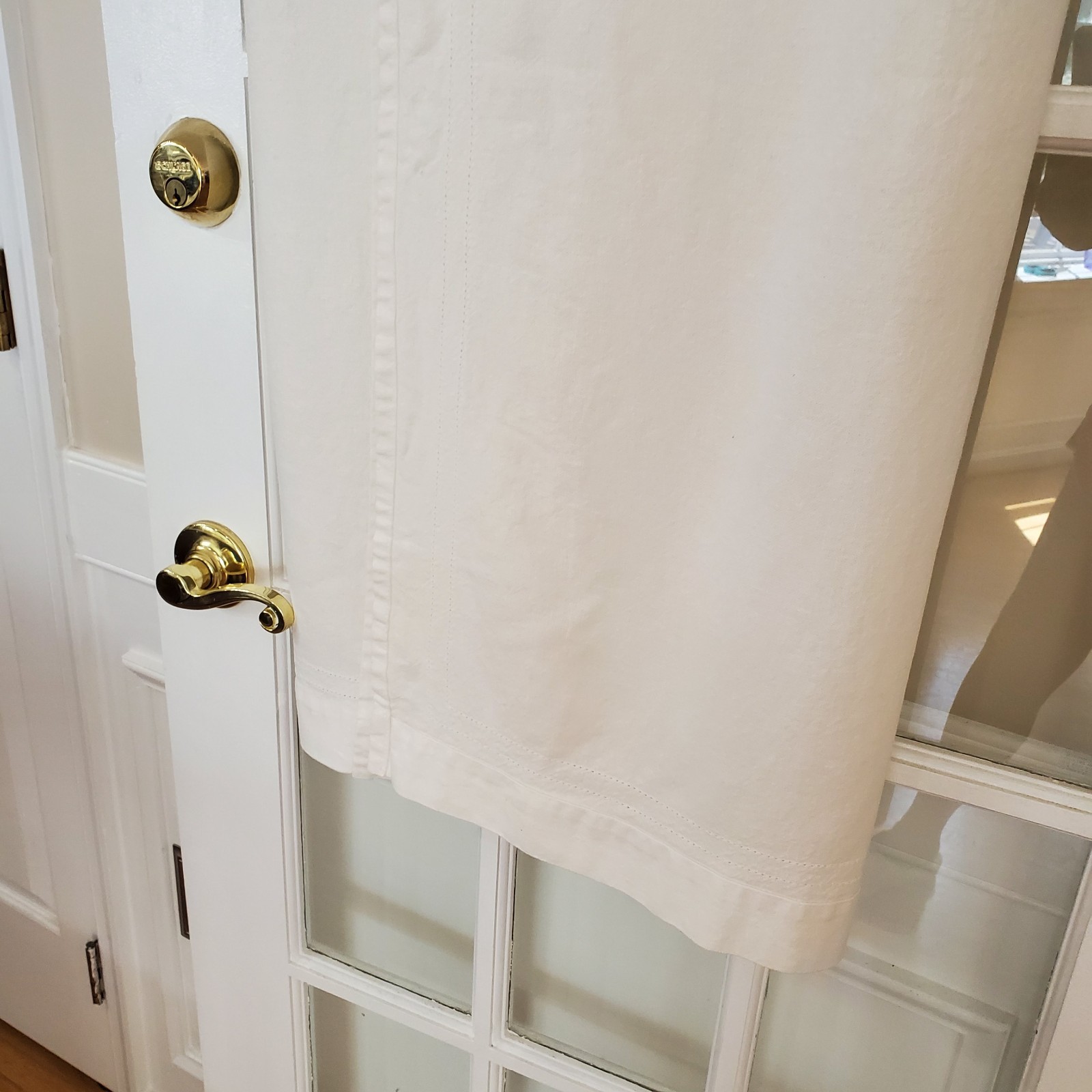 2 Vtg White Rod Pocket Curtain Panels Cotton or Linen 27×34″ Each 54″ Wide Total