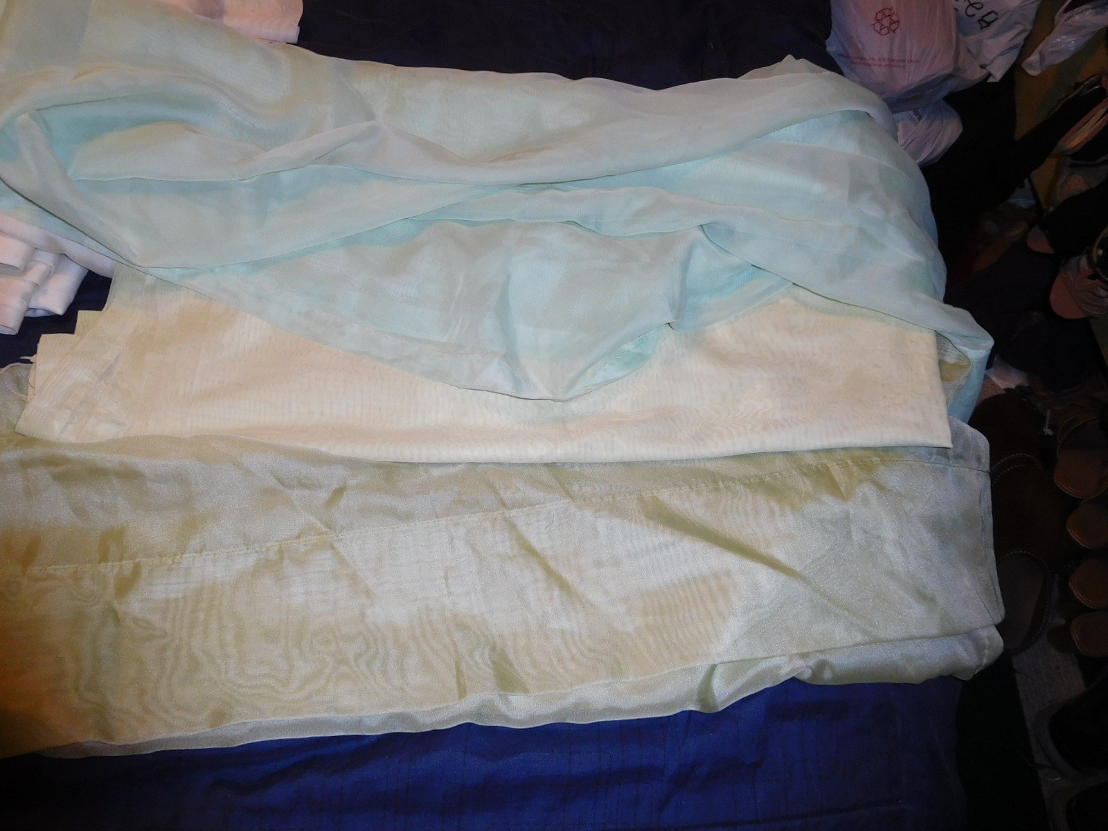vintage lot of 4 assorted green sheer curtains