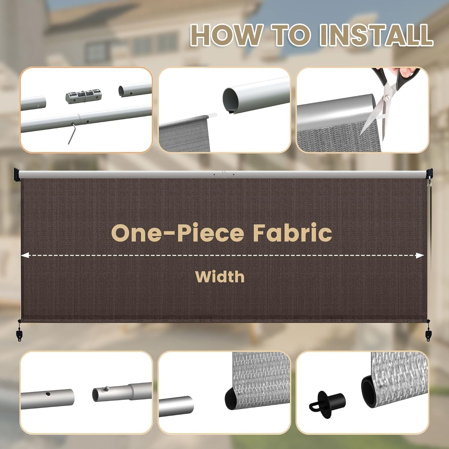 Outdoor Roller Shade 10′ W x 8′ H, Exterior Cordless Patio Shades Roll Up Blinds