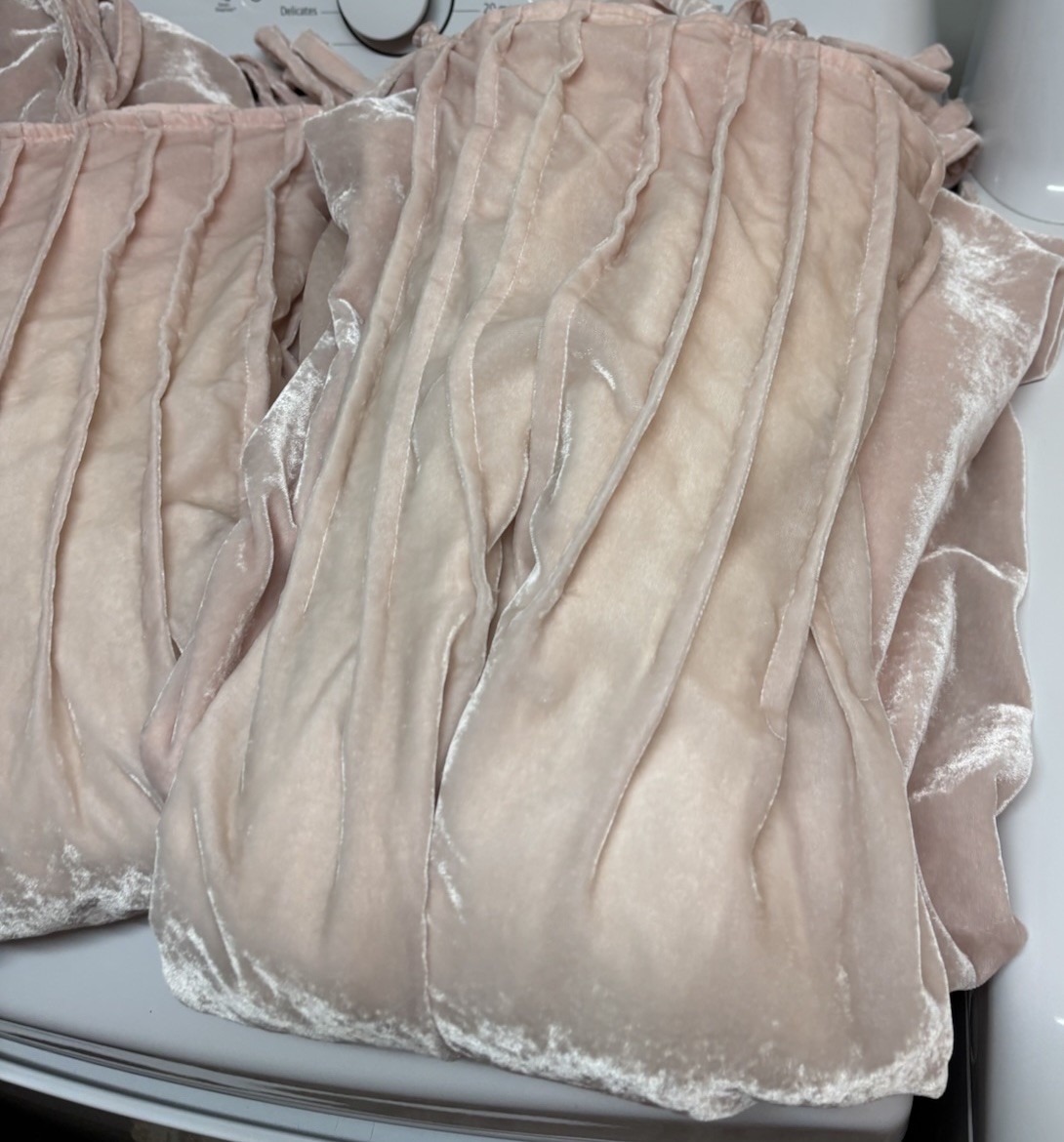 Set/2 Pottery Barn Teen 44×84” Shimmer Velvet Tie Top Drapes Blush Pink