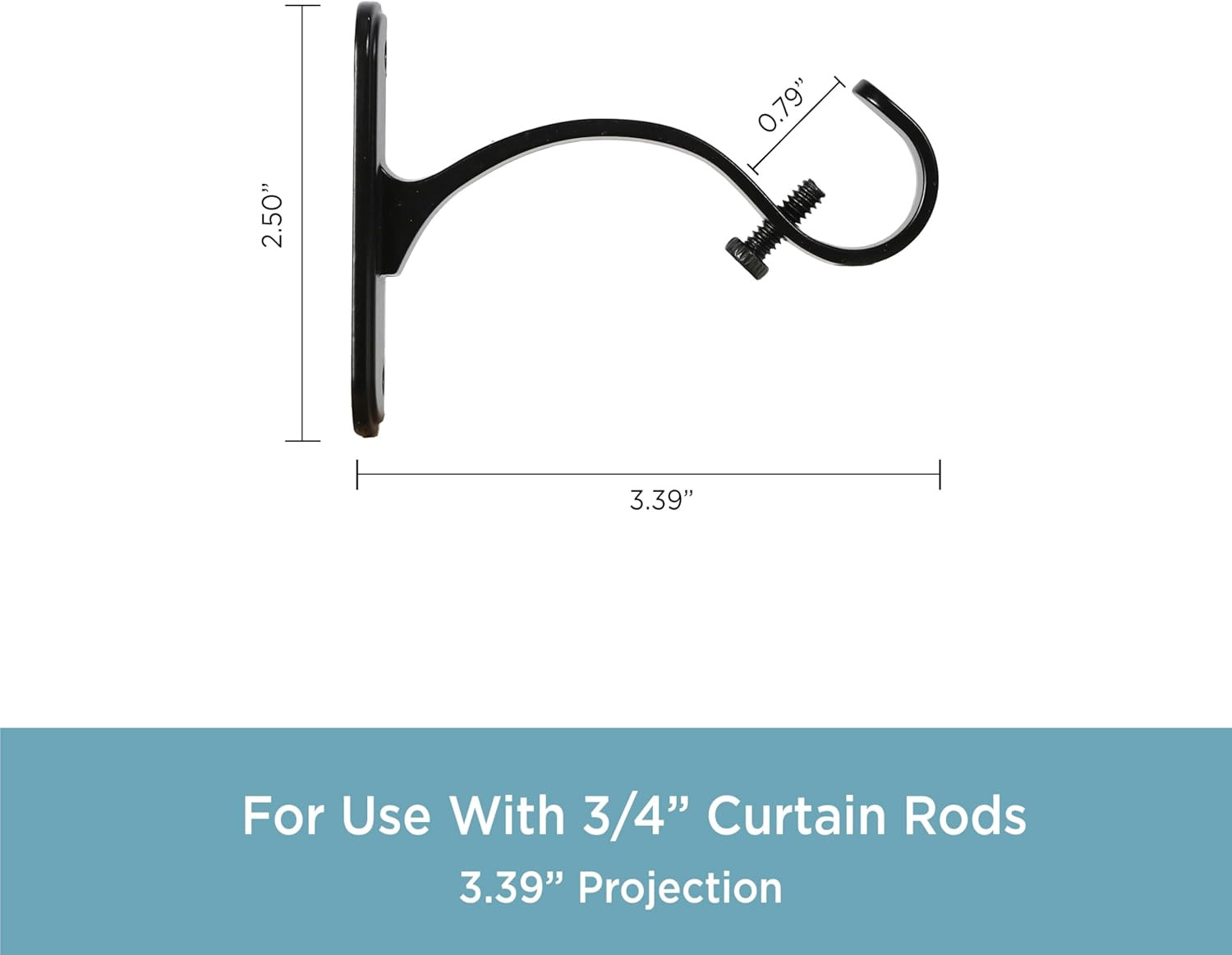 Curtain Rod Mounting Brackets, Wall or Ceiling Mount, 5/8″-3/4″ Diameter, Set of