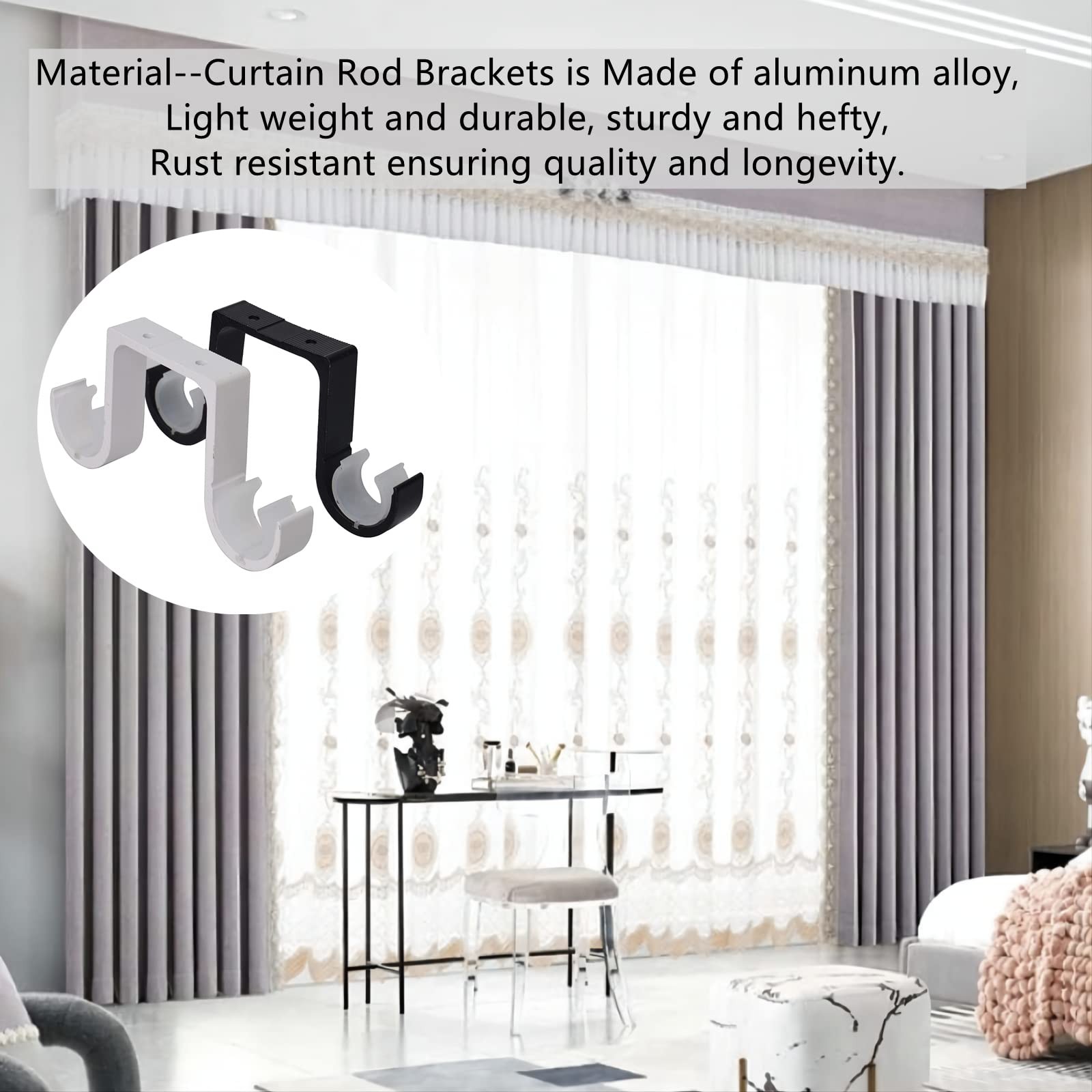 Aluminum Alloy Ceiling Mounted Curtain Brackets – 2Pcs, Black