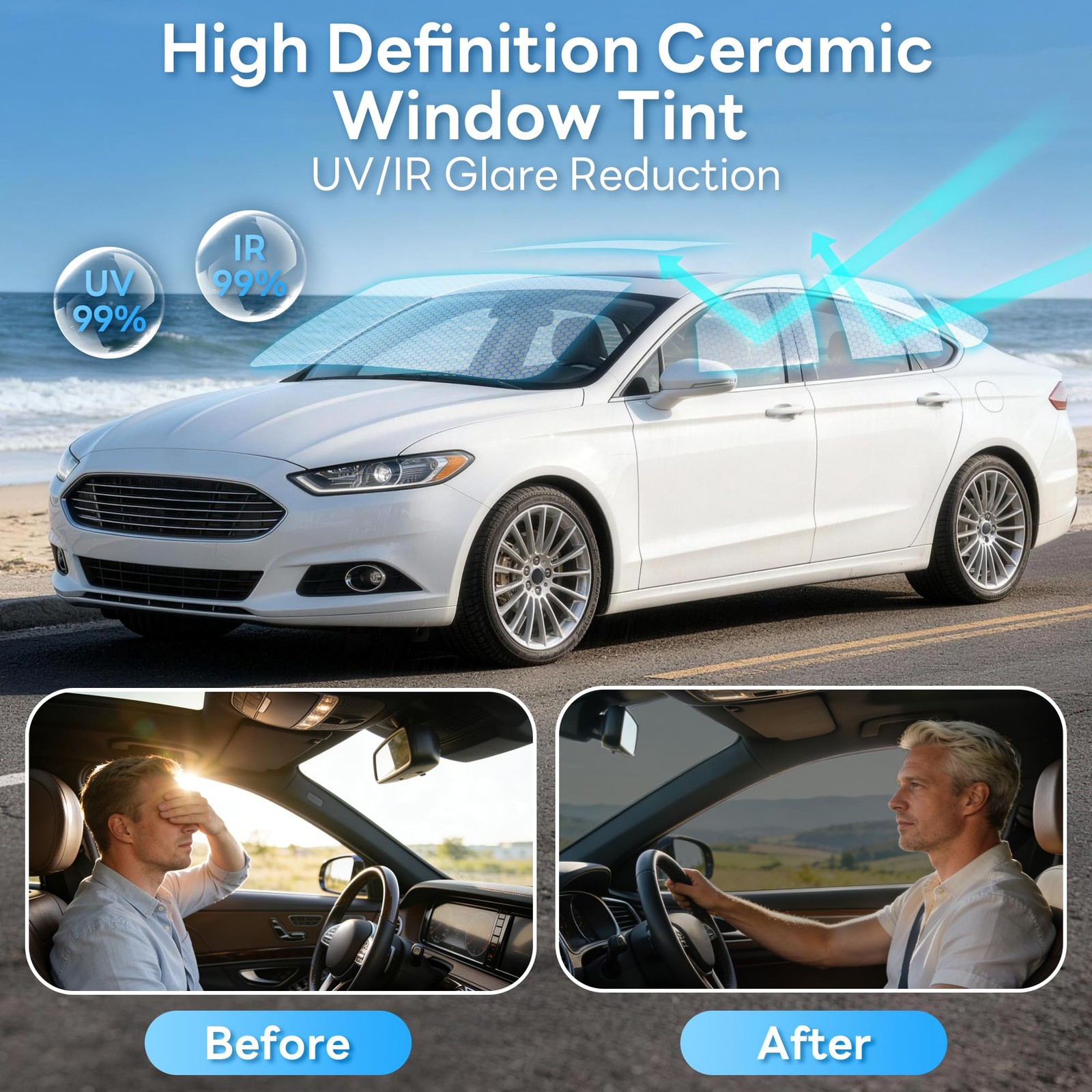 5% VLT Ceramic Car Window Tint Film – 20in x 10ft Privacy Anti-Glare & Heat R…