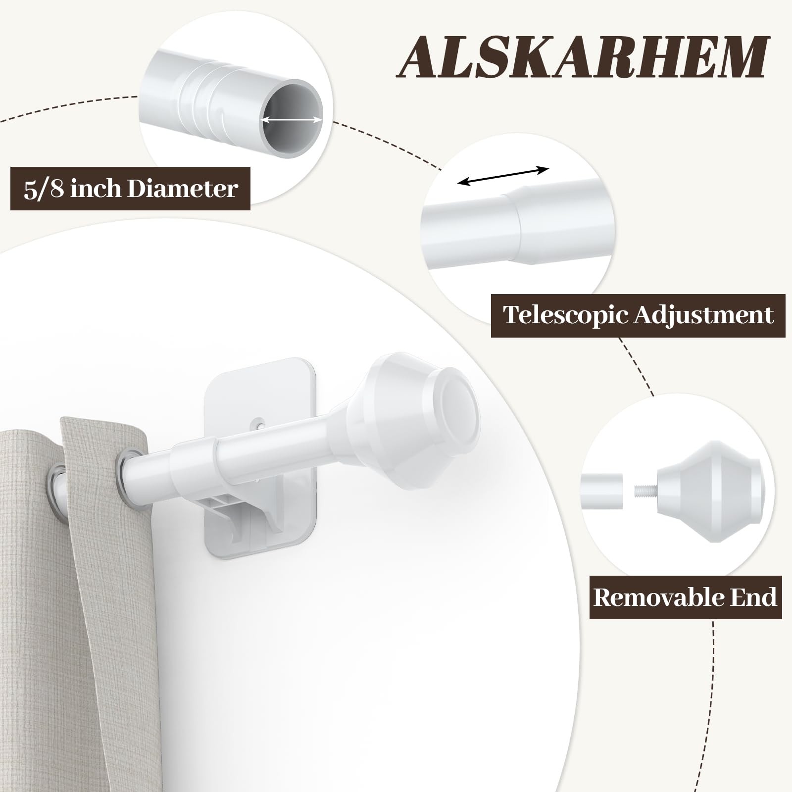 Curtain Rods No Drilling for Windows 48 to 84 Inch 5/8 Inch Telescoping Adjus…