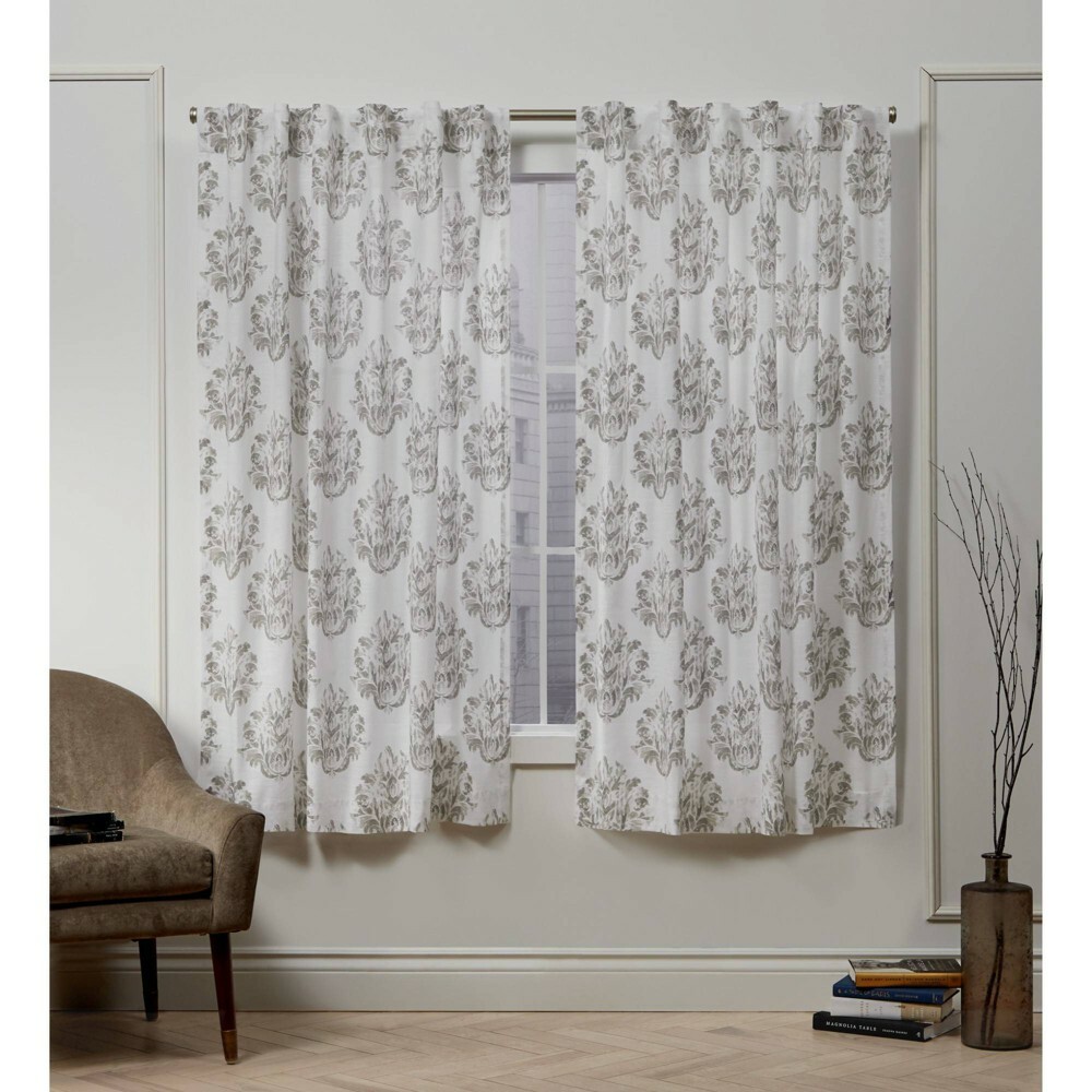 Nicole Miller Curtain Two Panels Tabitha 50 X 63 white Khaki Print NEW