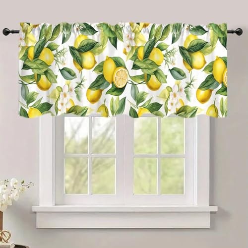 Nature Exotic Lemon Tree Branches Treatment Valance Watercolor Plant Fruit Art