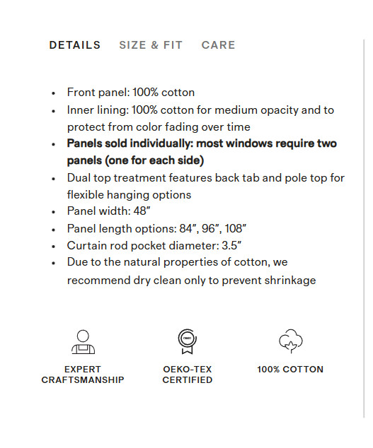 NWOT Quince Piped Edge Curtain Panel Set 2 48” X 108” Cotton Lined Oatmeal Ivory