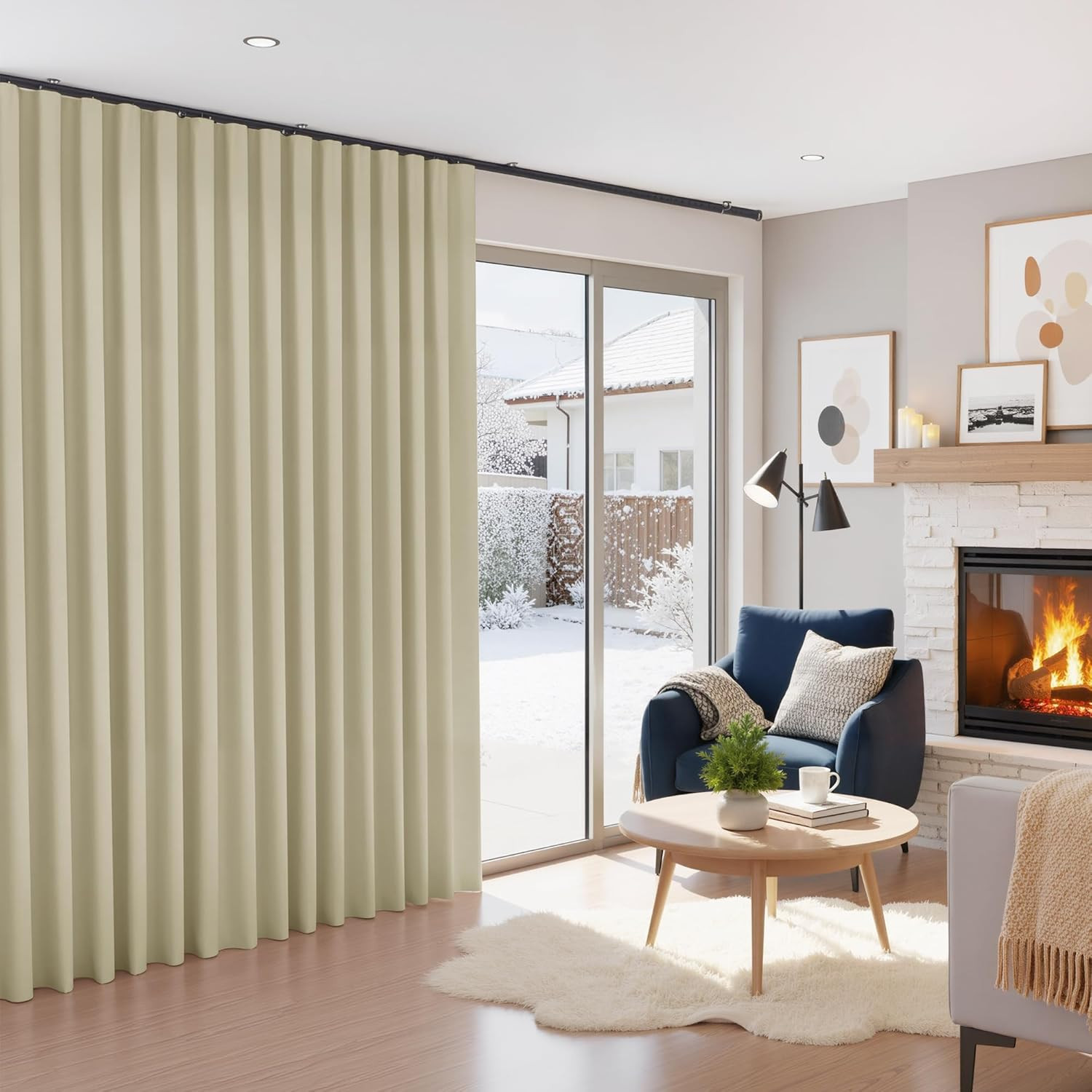 Light Beige 100% Blackout Curtain for Sliding Doors, Thermal Insulated, 1 Panel