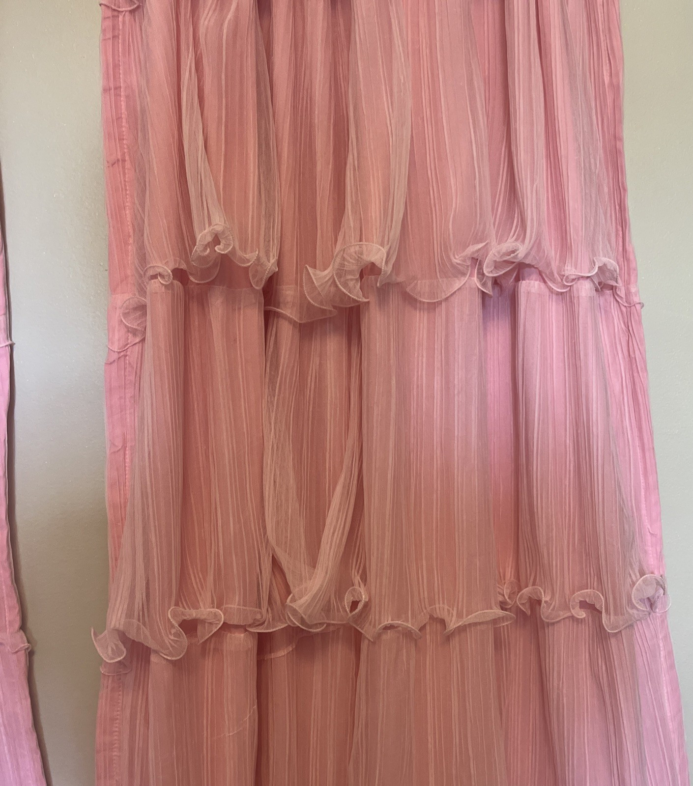 2 Lush Pink Tiered Ruffle Curtain Panels 54 x 84 Flowy Fairy Princess