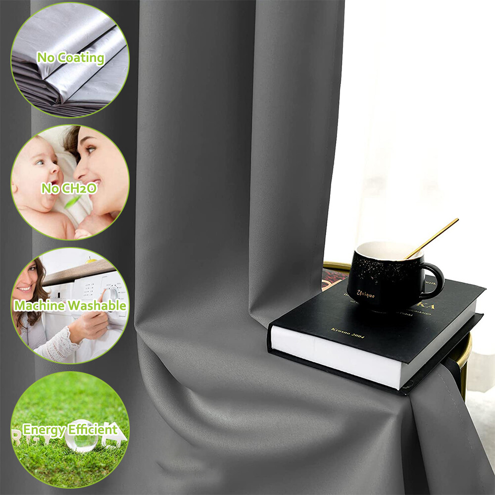 100% Blackout Window Curtains 2 Panels Thermal Insulated for Bedroom Living Room