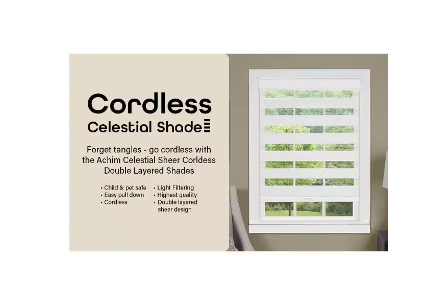 ACHIM Celestial White Cordless Layered Polyester Roller Shade 35 in W x 72 in L