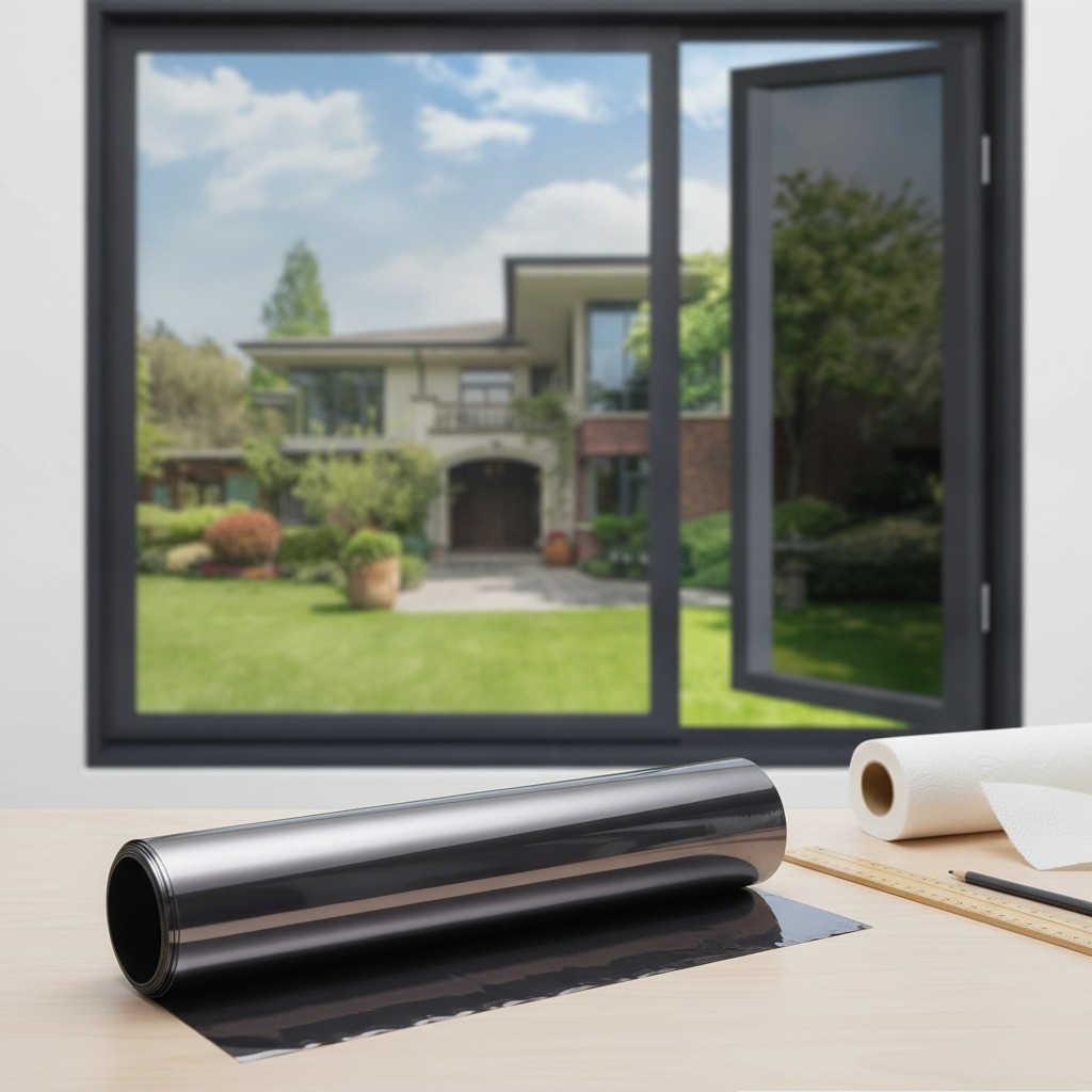 Window Privacy Film, 17.5 x 78.7 Inch, Black, Static Cling, 3 Tools
