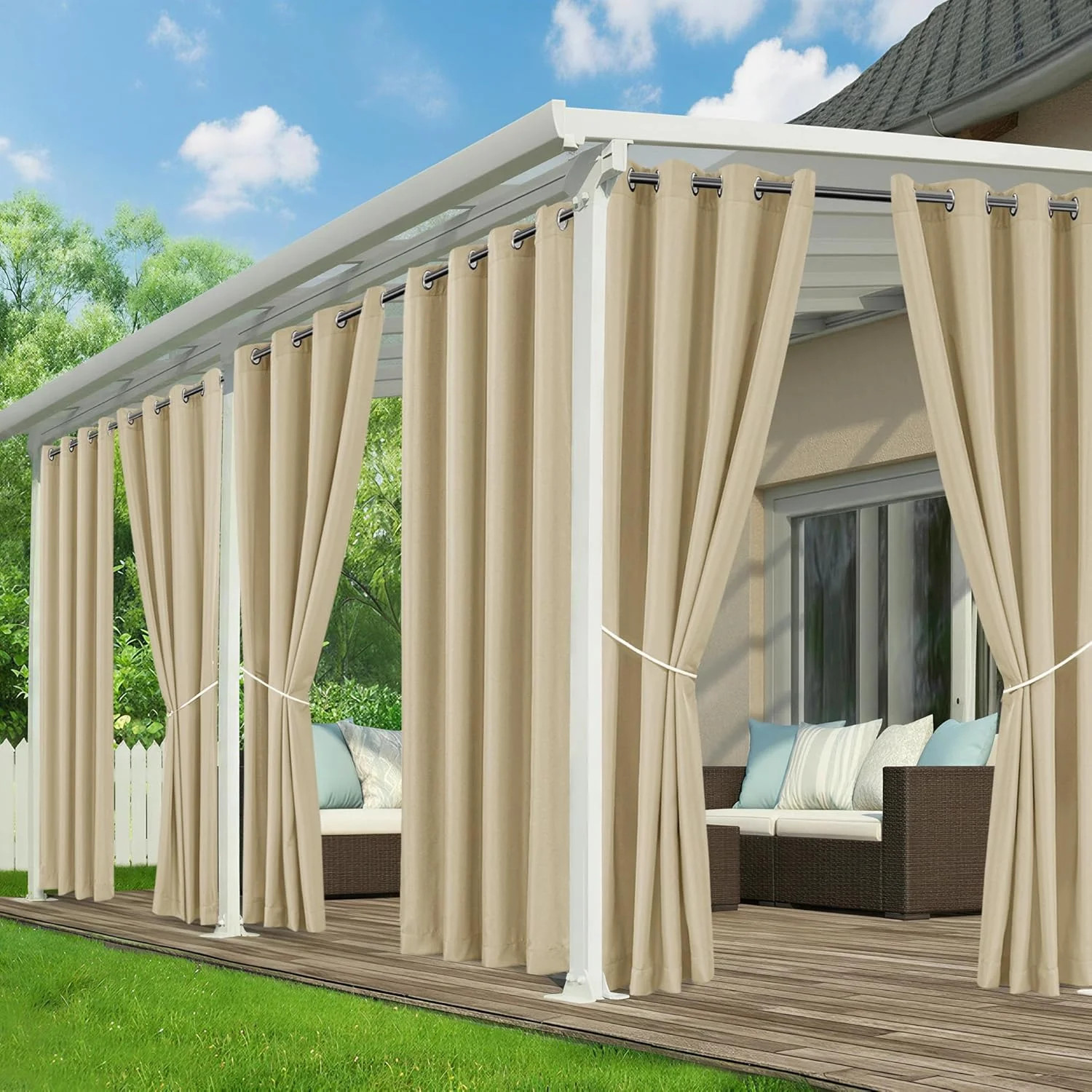 Outdoor Curtains for Patio Waterproof – 6 Panels Privacy Weatherproof Outside Cu
