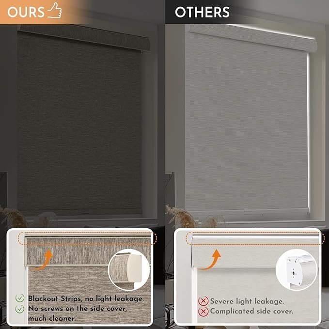 Blackout Light Brown On Sale Linen Natural Woven METechs Cordless Roller Shades