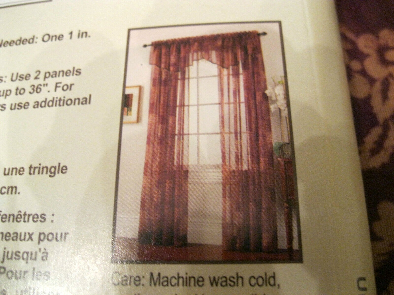 STYLE SELECTIONS Curtain Drape Elena SHEER 59 x 84″L Purple Gold Wine 0115146