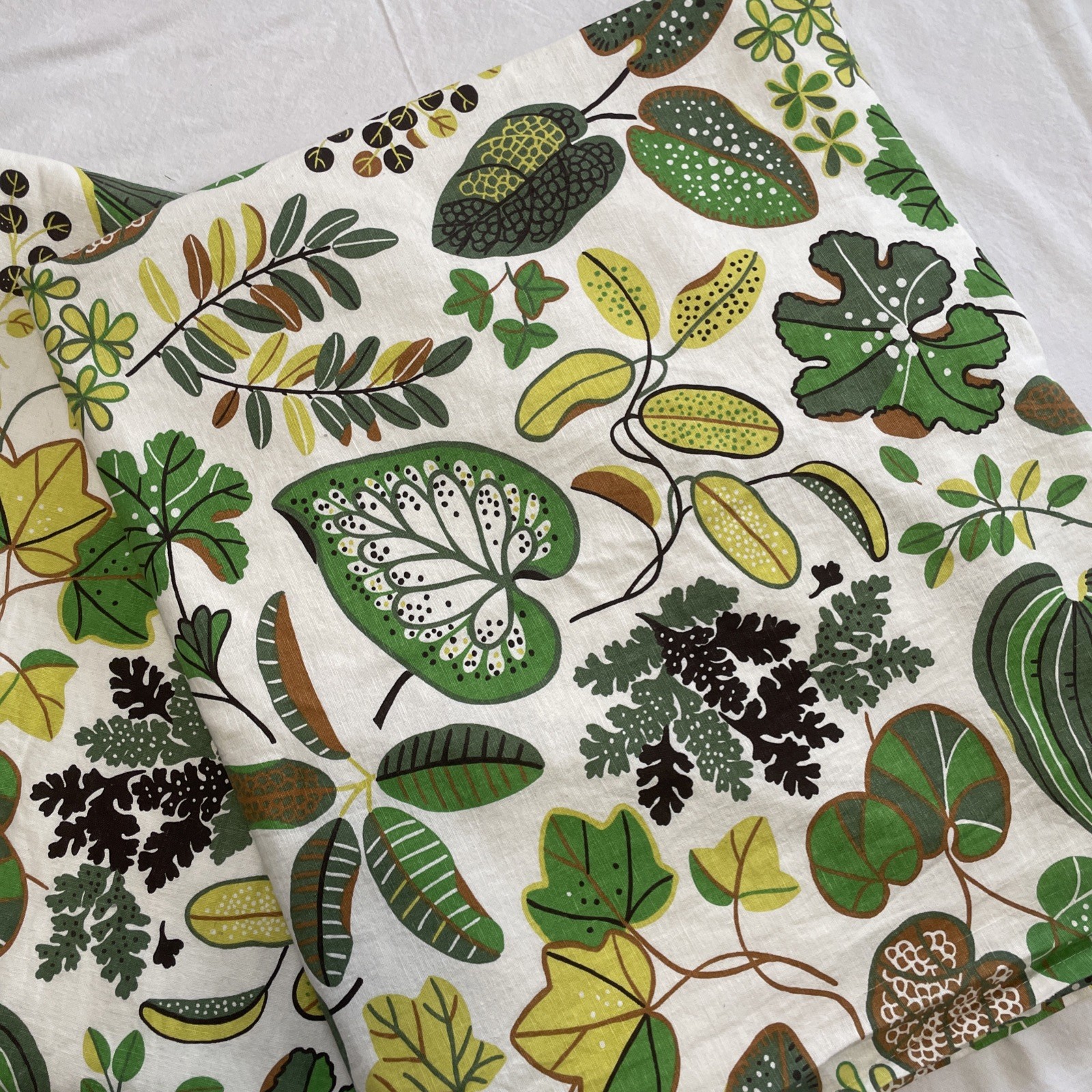 IKEA SYSSAN Curtain Pair Botanical Leaf Print Cotton Linen Lined 56” x 95” Each