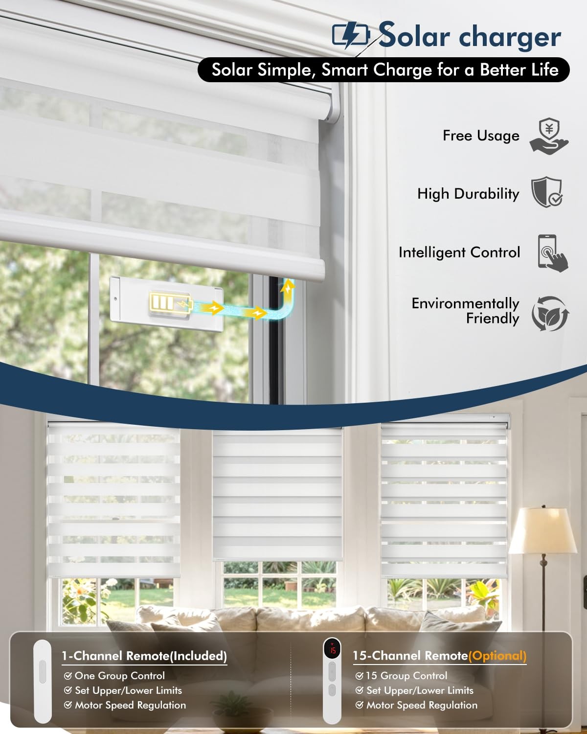 Lichtdim24 No Drill Motorized Zebra Blinds Remotecordless Shades Dual