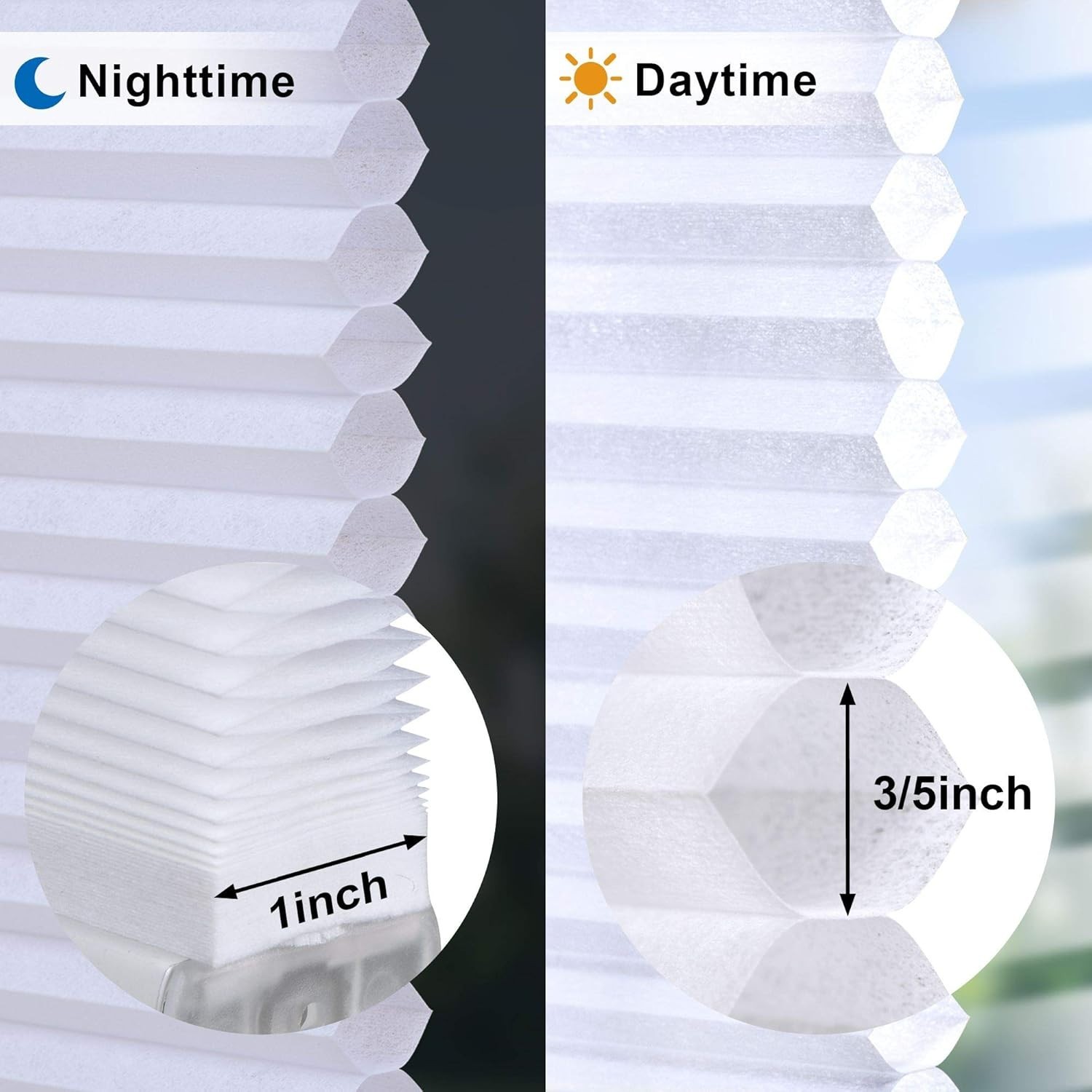 LazBlinds Cordless Cellular Shade, No Tools No Drill White, 32″ W x 48″ H