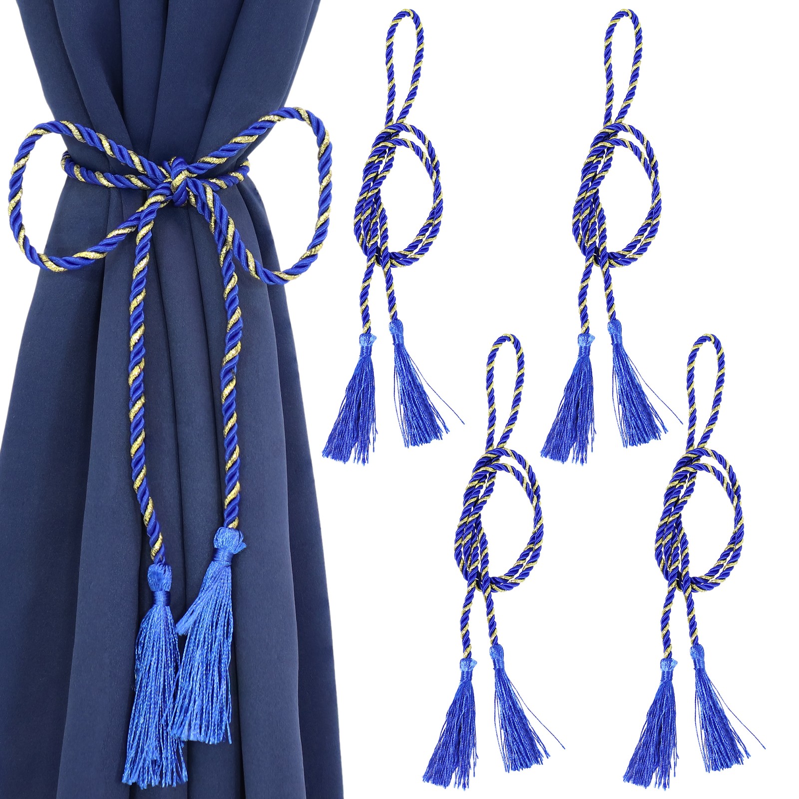 Rope Indoor and Outdoor Curtain Tiebacks – Blue – Set of 4 by Sunnydaze