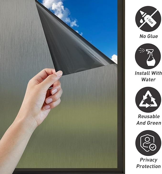 Window Privacy Film Static Cling Gray Non-Glue or Residue Isolate UV Radiation
