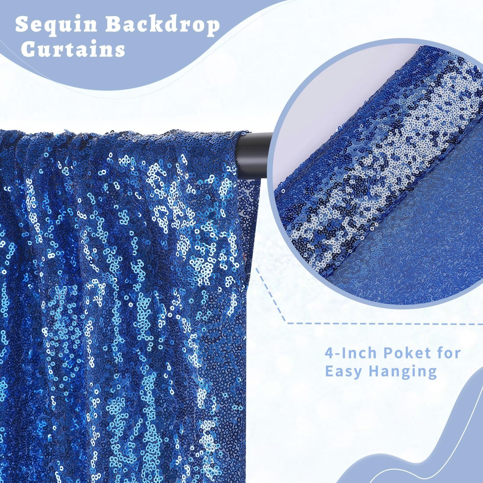 Royal Blue Sequin Backdrop Curtain Drapes – 6 Panels 2ft x 8ft for Party Decor