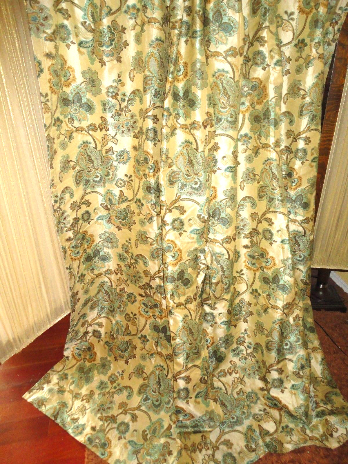 CHRIS MADDEN TURQUOISE GOLD BROWN (PAIR) UNLINED PANELS W/TIEBACKS 42 X 84