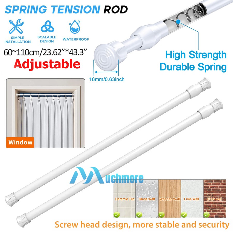 2 Pack Spring Tension Curtain Rods 23-43 Inches, White Spring Loaded Curtain Rod