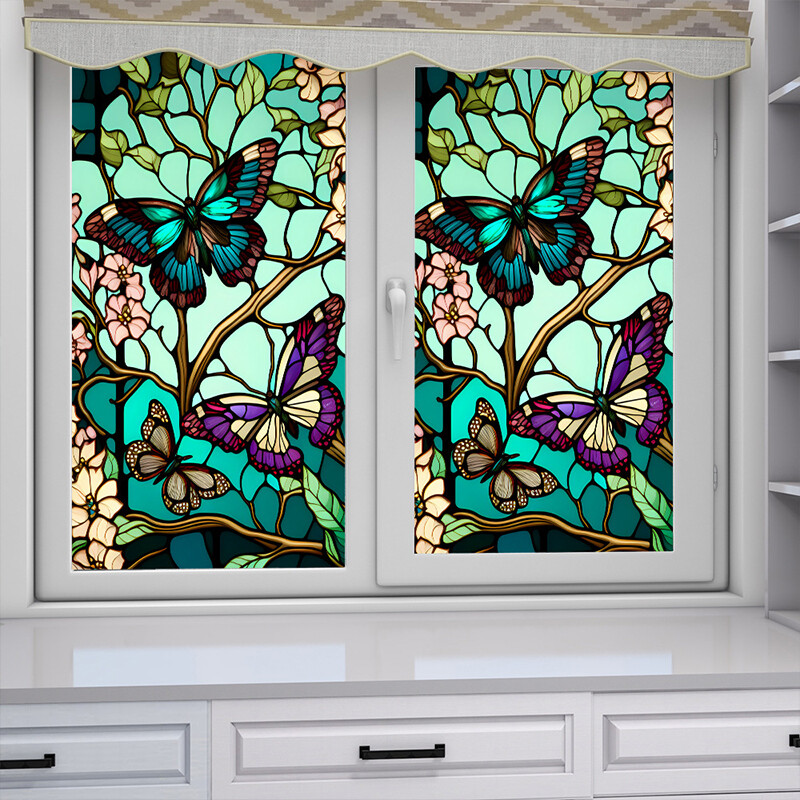 Colorful Retro Flower Birds Window Glass Electrostatic Stickers Removable