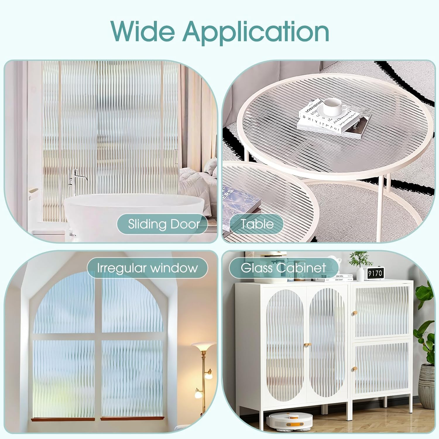 Coavas Window Privacy Film Reeded Glass, Frosted 3D Fluted Glass Window Cling, A