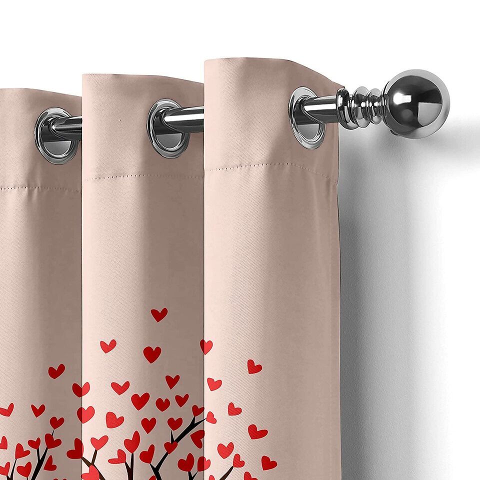 2 Piece Heart Tree Printed Eyelet Ringtop Door Window Deco Curtains Set 5 7 Feet