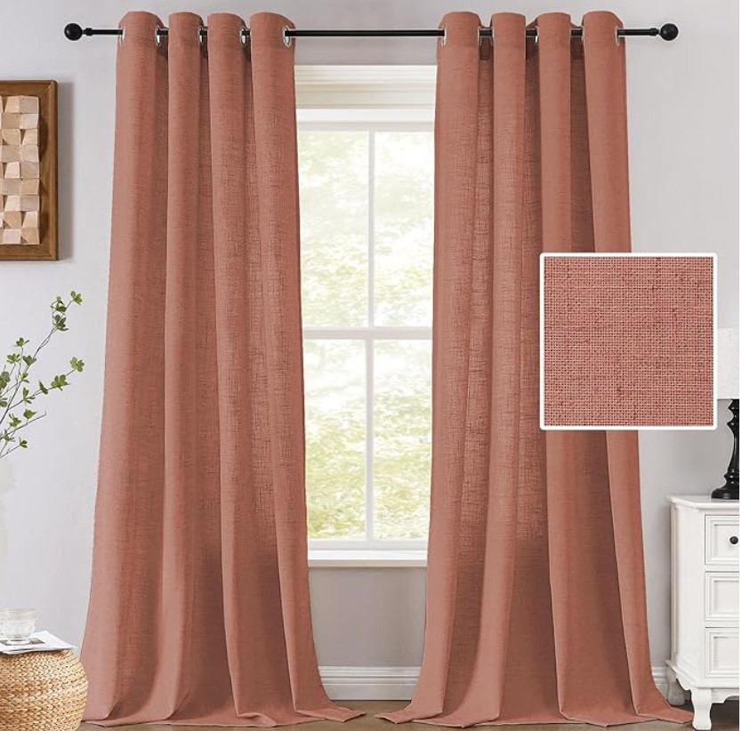 Linen Blend Curtains 52 x 96 inches Terra Cotta Clay Grommet top