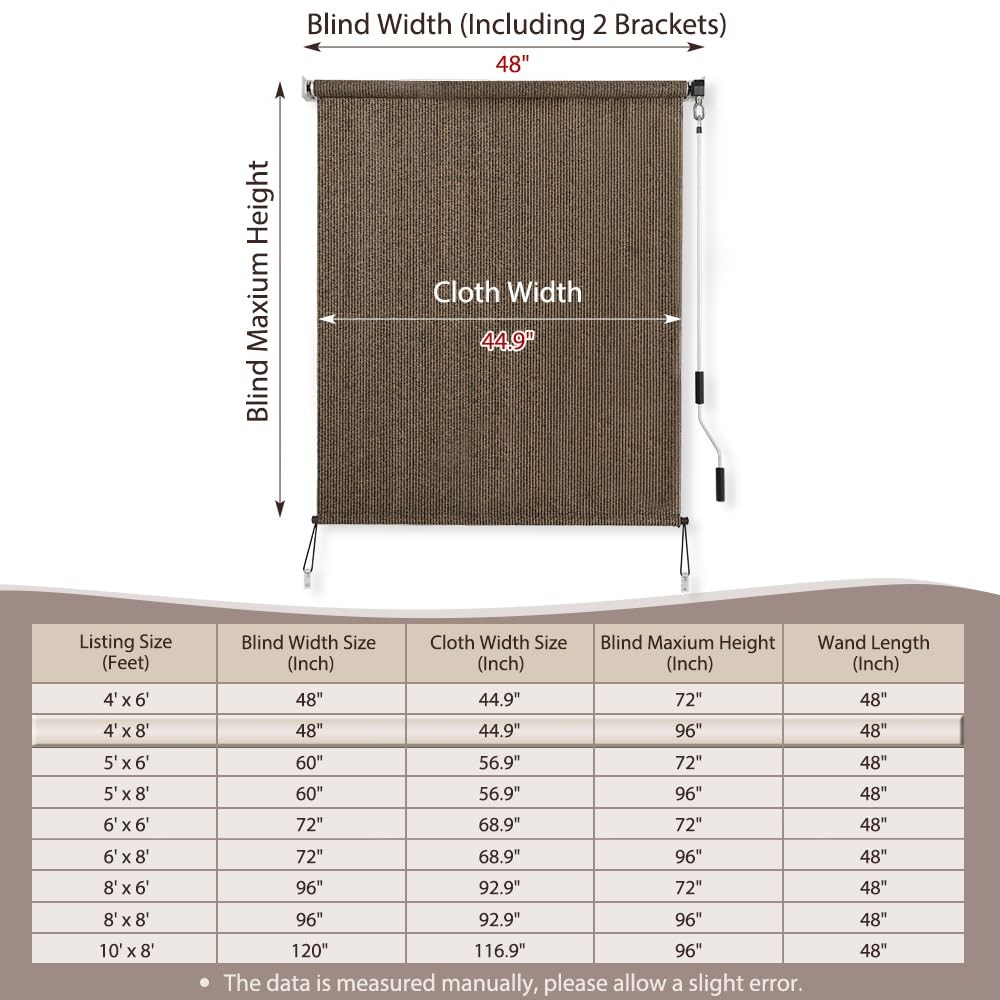 Outdoor Sunshade Roller Shades 48″ W x 96″ H, Cordless Roll Up Shade Blinds P…