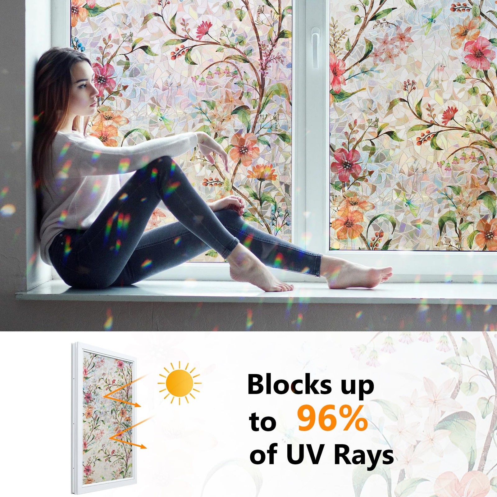 Stained Glass Window Film Static Cling UV & Heat Blocking Film 17.5″×78.7″