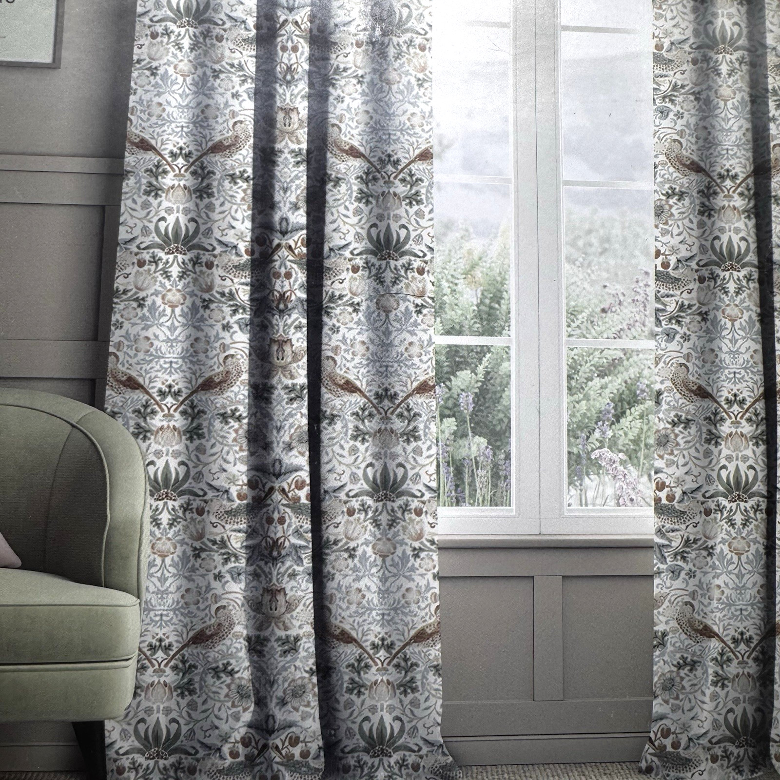 William Morris Strawberry Thief Saffron 2 Panel Curtains 38″x96″ Cotton Drapes